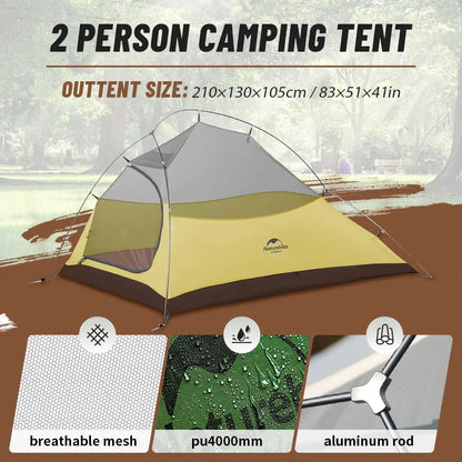 Naturehike Cloud Up 2 People Tent Ultralight 20D Camping Tent Waterproof Outdoor Hiking Travel Backpacking Cycling Fishing Tents