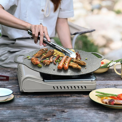 33cm Open Flame Cooking Pot Non-Stick Round Grilling Pan Multi-Purpose Camping Skillet Tray with Adjustable Bracket