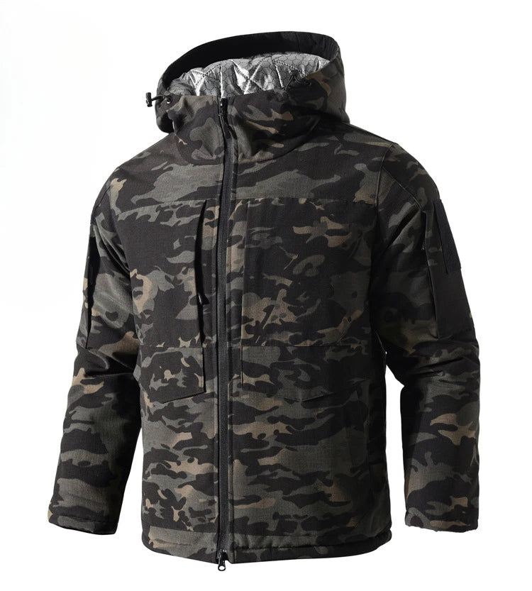 Camouflage Tooling Mens Hooded Parkas Thickened Winter Durable Multiple Pockets Outdoors Working Cotton Jackets Warm Windbreaker
