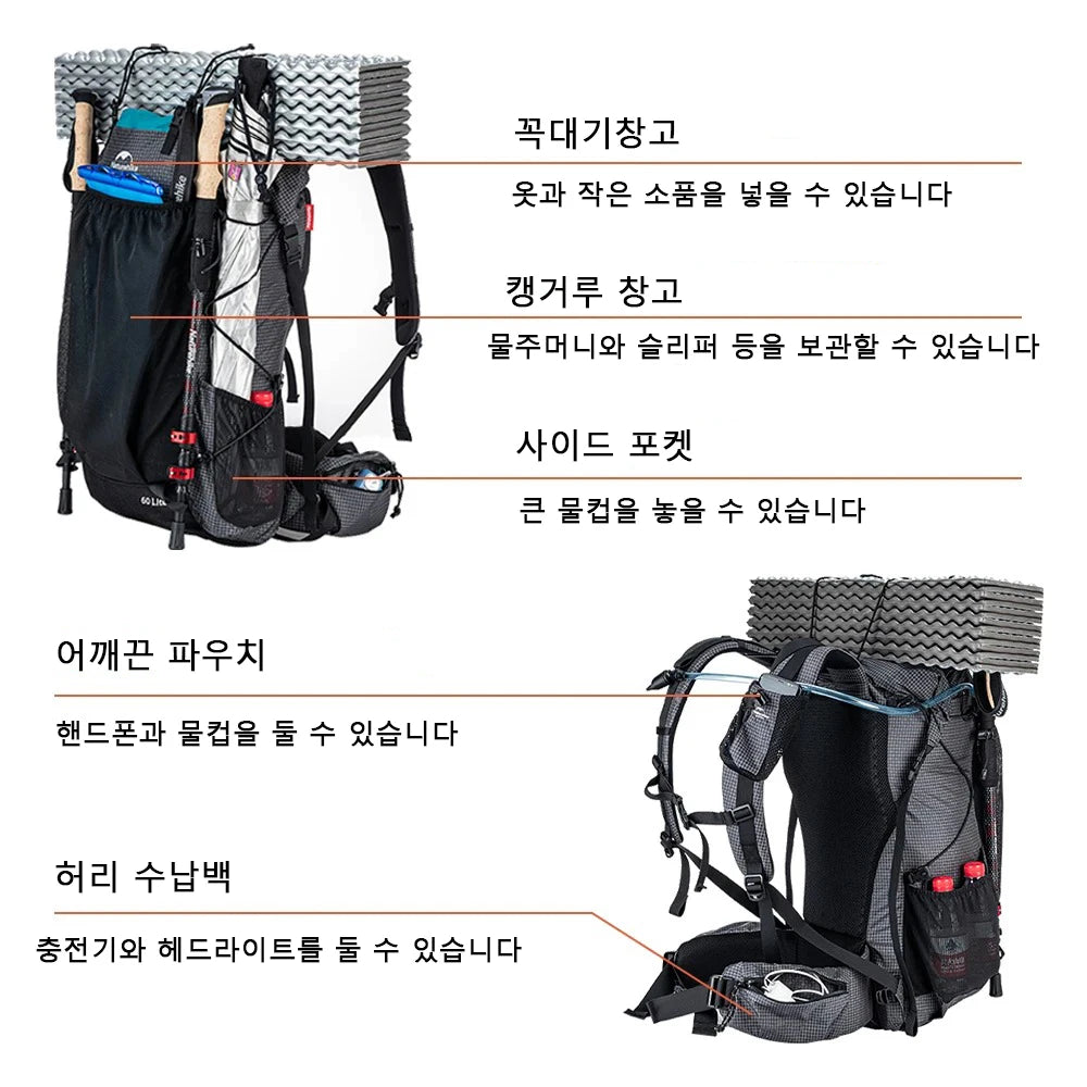 Naturehike 45L Camping Backpack Large Capacity Rainproof Travel Bag Ultralight Ergonomic Trekking Bag Outdoor Hiking Backpack