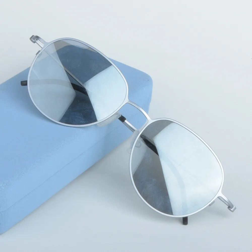Handmade Pure Titanium Polarized Sunglasses Men Oval Round Eyeglasses Outdoors Women Big Face Spectacles Eyewear No Fade Eyewear