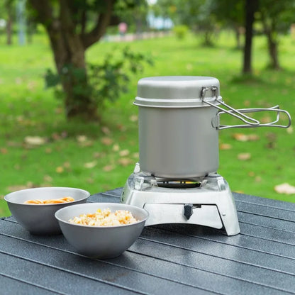 Titanium Camping Cookware Set with Folding Handles, Lightweight Portable Pot and Pan Set for Outdoor Hiking Backpacking Picnic