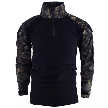 Summer Outdoors Tactical Set Men Thin Quick Drying Combat Training Uniform Camo Patchwork Tops+Multi Pocket Cargo Pants Suit