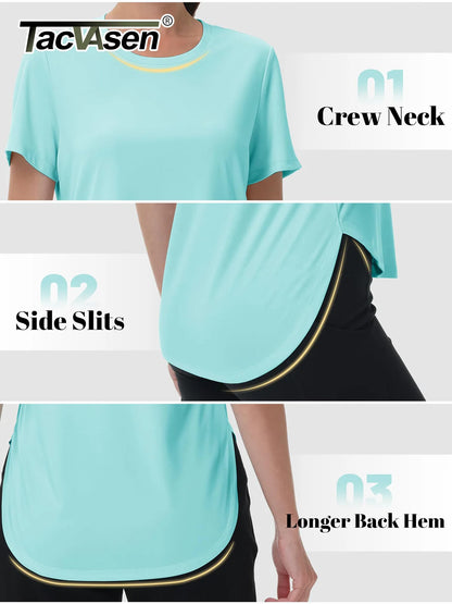 TACVASEN Womens UPF 50+ Sun Protection High Low Hem T-Shirt Quick Dry Hiking Side Split Top Summer Outdoor Breathable Shirts