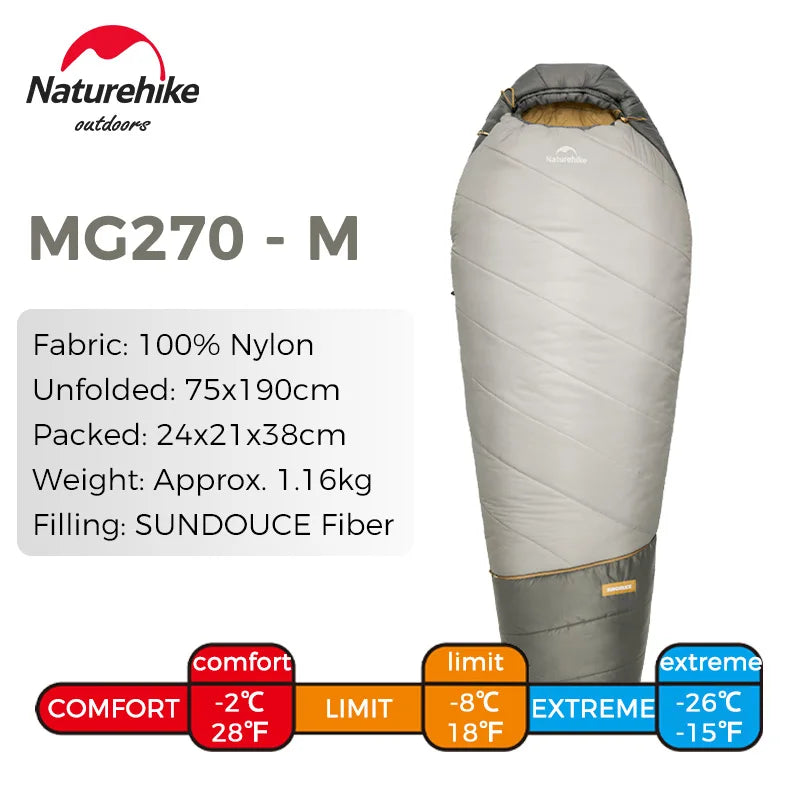Naturehike MJ Pro Mummy Sleeping Bag MG120/MG270 Ultralight Hiking Waterproof Sleeping Bag Camping Cotton Winter Sleeping Bag