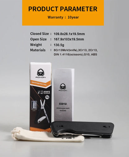 ROXON S501U Folding Pocket Scissors and replaceable Knife blade with belt clip, 2 in 1 Multi-tool for Outdoors, Camping, Hiking,