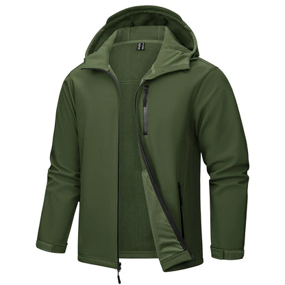 TACVASEN Hooded Softshell Jacket Mens Waterproof Rain Jacket Fleece Lined Work Jacket Outdoor Trekking Hiking Windbreaker Male