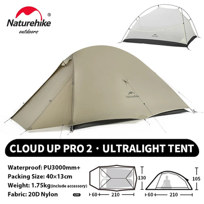 Naturehike Cloud Up 2 People Tent Ultralight 20D Camping Tent Waterproof Outdoor Hiking Travel Backpacking Cycling Fishing Tents