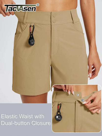 TACVASEN Womens Quick Dry Hiking Cargo Shorts Lightweight Water Resistant Shorts With 6 Pockets Summer Elastic Waist Golf Shorts