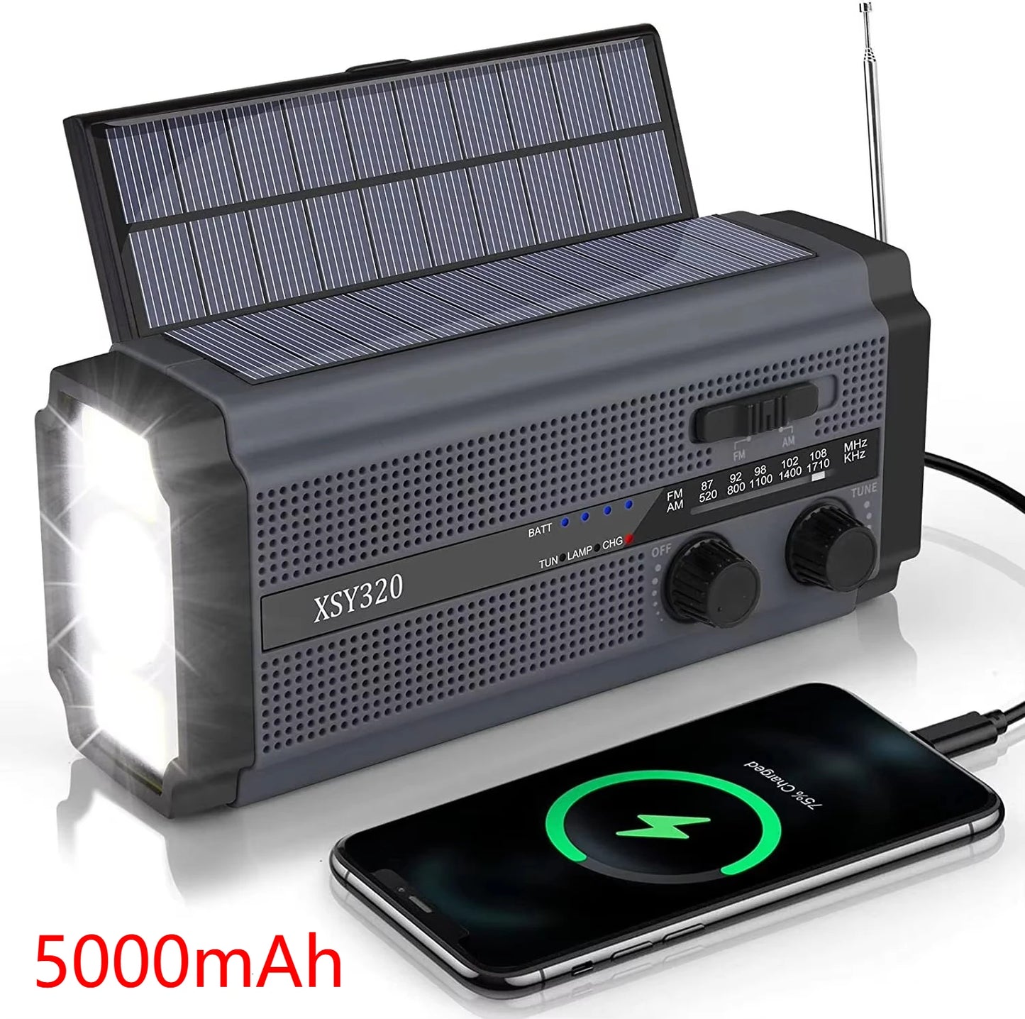 Woopker 10000mAh FM Radio HRD-907 Solar Hand-Carry Portable Emergency Radio AM/FM/SW Waterproof Reading Light SOS for Outdoors