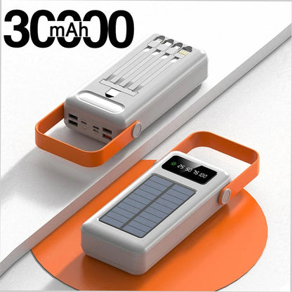 150000mAh Solar Panel Power Bank Fast charging Power Station with Four Wire External Battery Pack with Flashlight For Outdoors