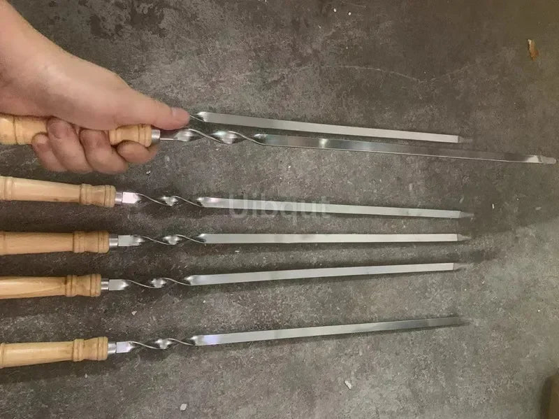 6pcs or 12 pcs BBQ Skewers 55cm big Long Handle Kebab Barbecue Grill Stick Wood BBQ Fork Stainless steel Outdoors Grill Needle