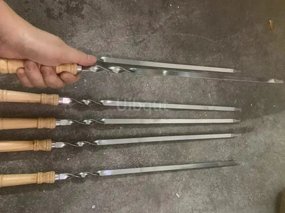6pcs or 12 pcs BBQ Skewers 55cm big Long Handle Kebab Barbecue Grill Stick Wood BBQ Fork Stainless steel Outdoors Grill Needle