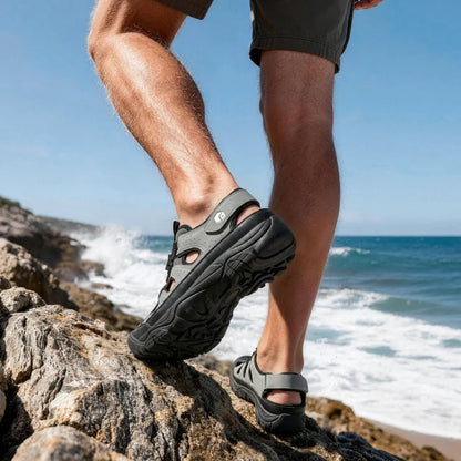 FitVille Wide Width Men'S Sandals Closed-Toe Hiking & Water Sandals With Arch Support For Swollen Feet Non-Slip Summer Shoes