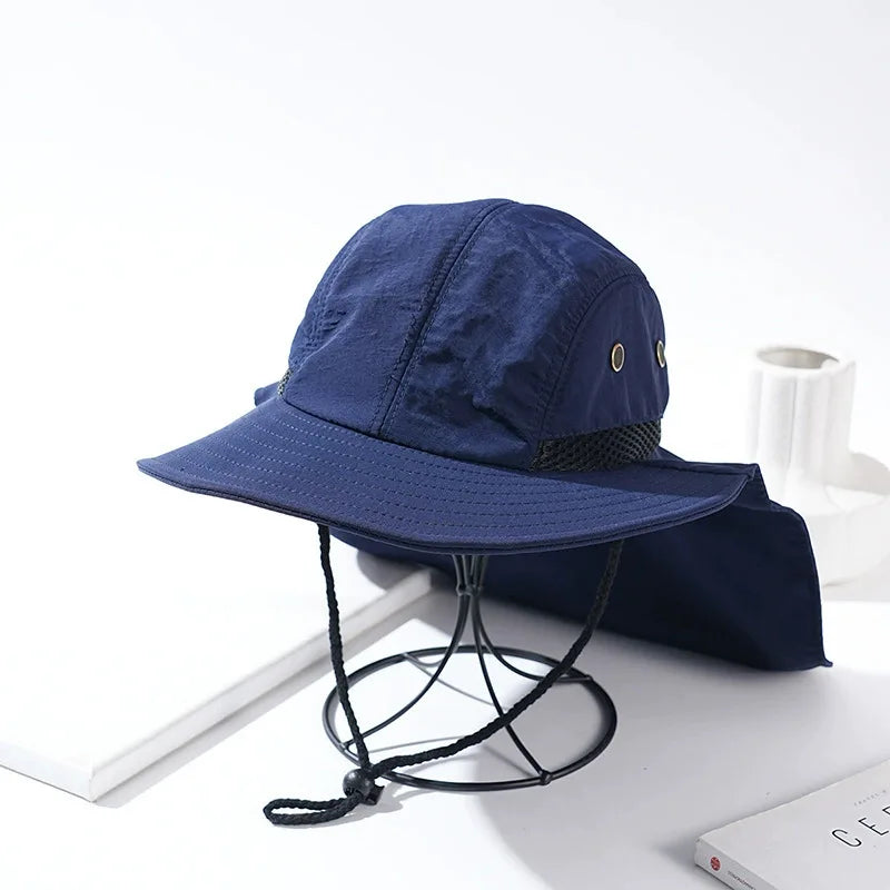New Print Logo Solid Color Visor Hat Adjustable Fishing Cap Men Uv Face Neck Cover Hats Quick Drying Wide Brim Hiking Caps