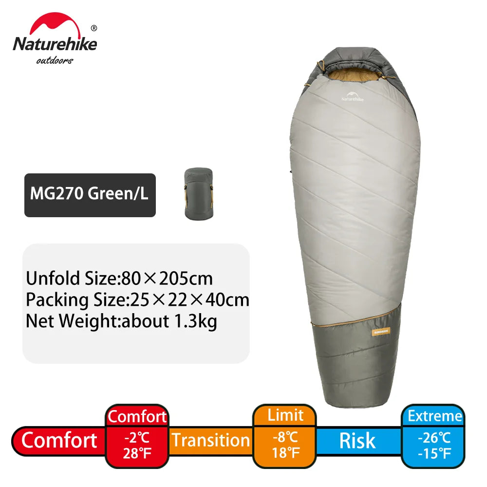 Naturehike MG120 5℃ MG270 -2℃ Mummy Sleeping Bag Ultralight Camping Hiking Cotton Warm Thermal Winter Machine Wash Tour Gear