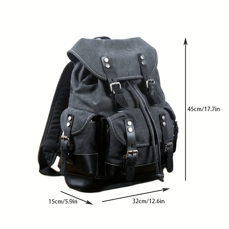 Men's outdoor shoulder casual student bag large capacity travel backpack canvas leather climbing bag