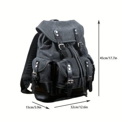 Men's outdoor shoulder casual student bag large capacity travel backpack canvas leather climbing bag