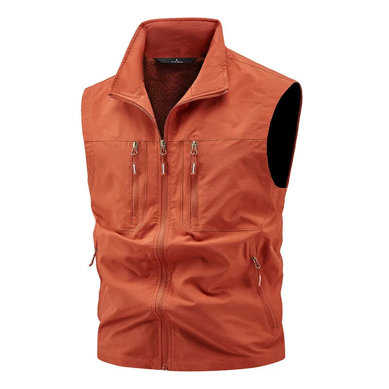 Vest Fishing Vest Men's Summer Thin Fishing Vests Outdoors Gilet Men Quick Drying Casual Spring and Autumn Stand Collar Jacket