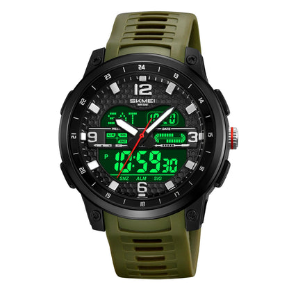 SKMEI Large dial Sport Watches Quartz Digital Display Outdoors Waterproof with Calendar Analog Three Time Zone Alarm Clock 2401