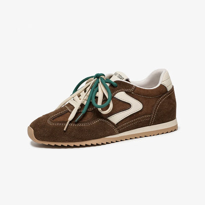 BEAUTODAY Casual Sneakers Women Cow Suede Leather Round Toe Retro Trainers Lace up Outdoors Ladies Shoes Handmade 29959