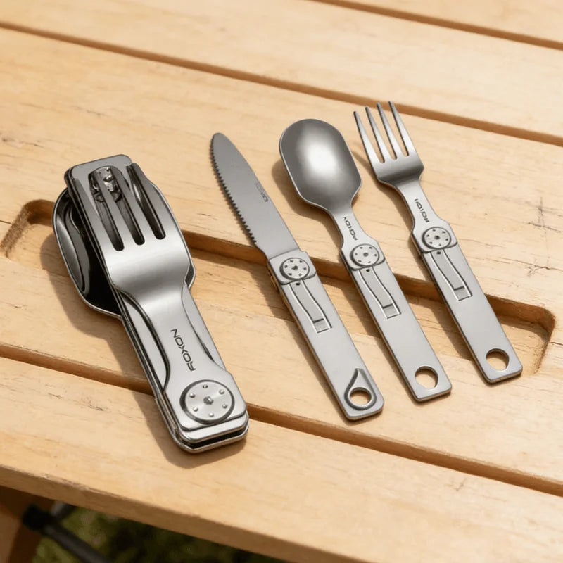 Portable 3-in-1 Tableware Set Stainless Steel Knife Fork Spoon Outdoor Camping Field Exquisite Multifunctional Equipment Tools