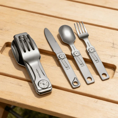 Portable 3-in-1 Tableware Set Stainless Steel Knife Fork Spoon Outdoor Camping Field Exquisite Multifunctional Equipment Tools
