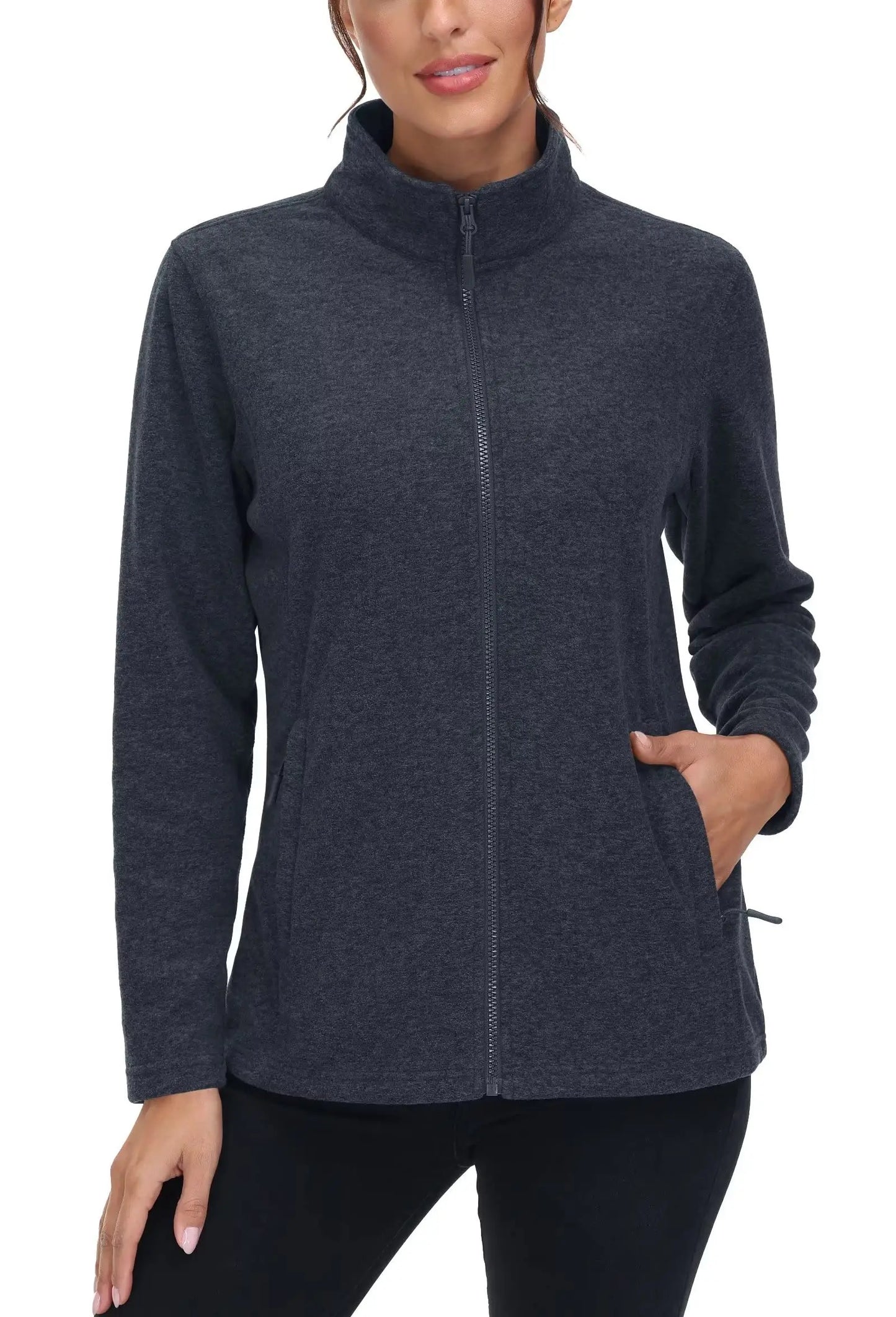 KEFITEVD Women Winter Full Zip Fleece Jacket Thermal Lightweight Coat Ladies Warm Camping Hiking Climbing Casual Top Windbreaker