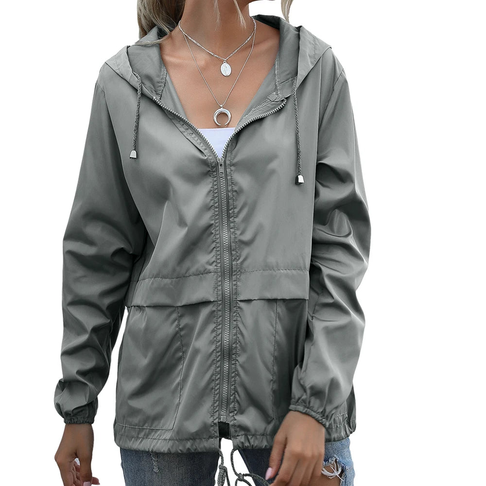 Women's zippered hoodie lightweight outdoor hiking rainproof jacket jacket jacket Versatile  comfortable Trendy brands L