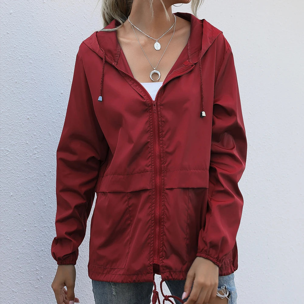 Women's zippered hoodie lightweight outdoor hiking rainproof jacket jacket jacket Versatile  comfortable Trendy brands L