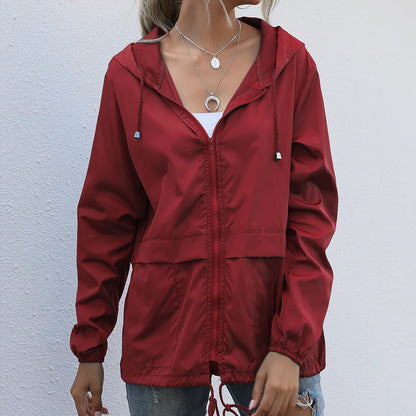 Women's zippered hoodie lightweight outdoor hiking rainproof jacket jacket jacket Versatile  comfortable Trendy brands L