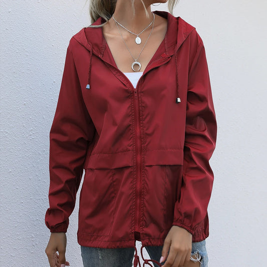 Women's zippered hoodie lightweight outdoor hiking rainproof jacket jacket jacket Versatile  comfortable Trendy brands L