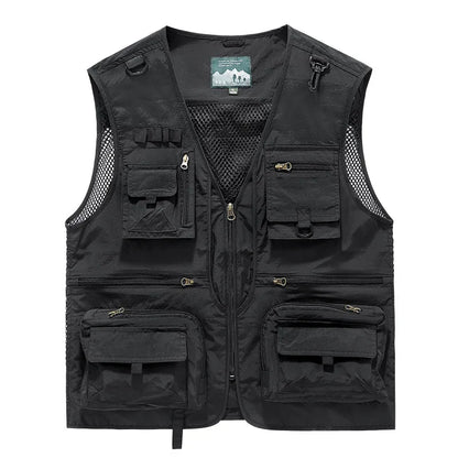 Mesh Men's Fishing Vest Multi Zip Pocket Hiking Waistcoat Male Light Thin Outdoor Sleeveless Jacket Work Summer Travel Plus Size