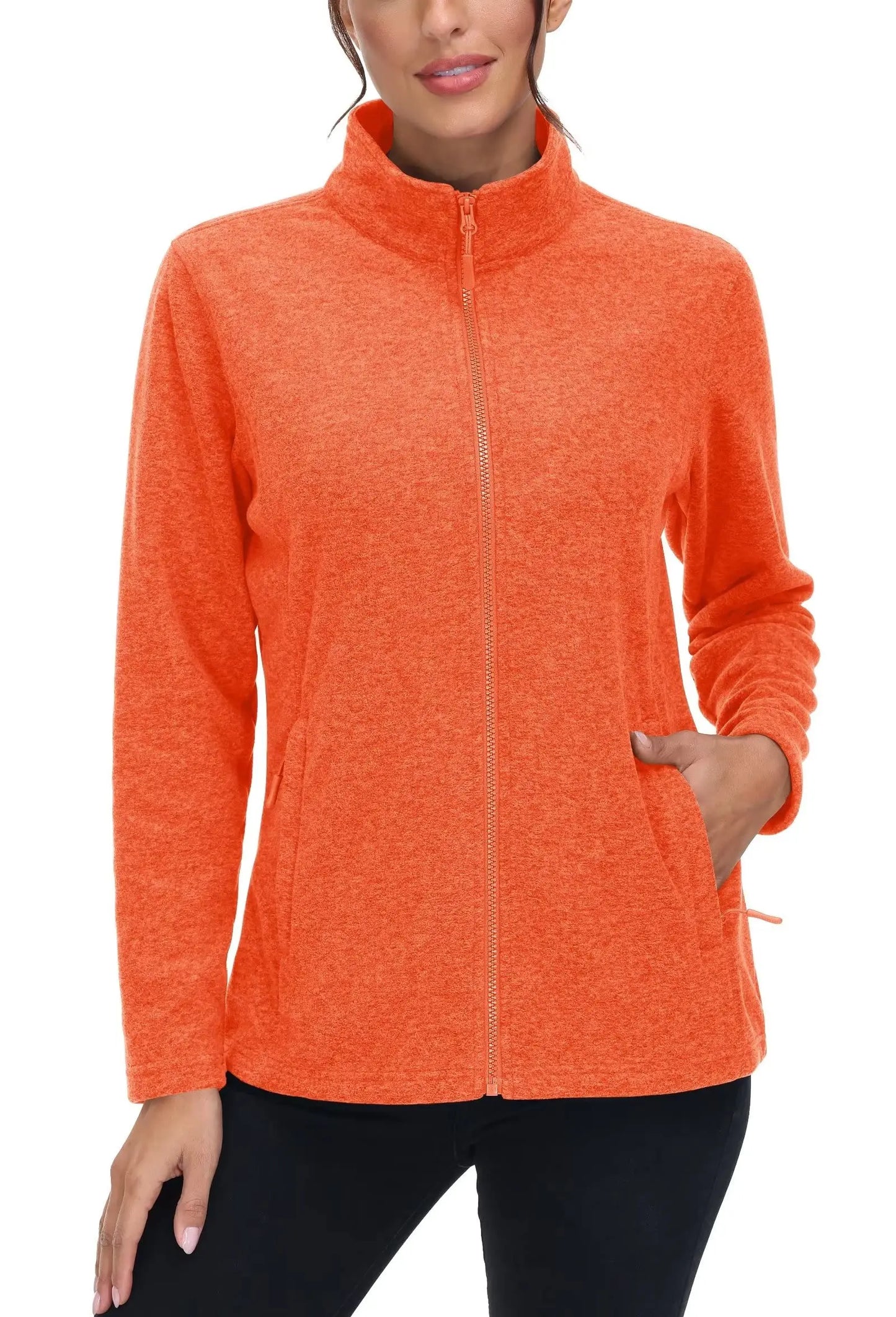 KEFITEVD Women Winter Full Zip Fleece Jacket Thermal Lightweight Coat Ladies Warm Camping Hiking Climbing Casual Top Windbreaker