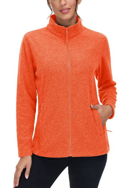 KEFITEVD Women Winter Full Zip Fleece Jacket Thermal Lightweight Coat Ladies Warm Camping Hiking Climbing Casual Top Windbreaker