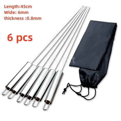 6pcs or 12 pcs BBQ Skewers 55cm big Long Handle Kebab Barbecue Grill Stick Wood BBQ Fork Stainless steel Outdoors Grill Needle