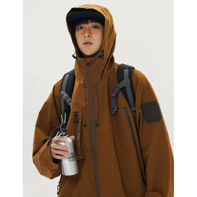 Hiking Jackets Men Waterproof Windproof Casual Hooded Outdoor Sports Clothes Hiking Coat Running Climbing Solid Color Jacket
