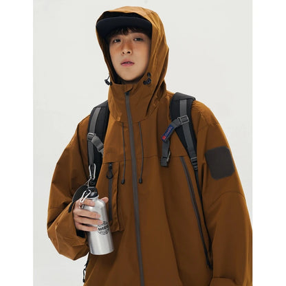 Hiking Jackets Men Waterproof Windproof Casual Hooded Outdoor Sports Clothes Hiking Coat Running Climbing Solid Color Jacket