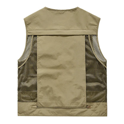 Mesh Men's Fishing Vest Multi Zip Pocket Hiking Waistcoat Male Light Thin Outdoor Sleeveless Jacket Work Summer Travel Plus Size