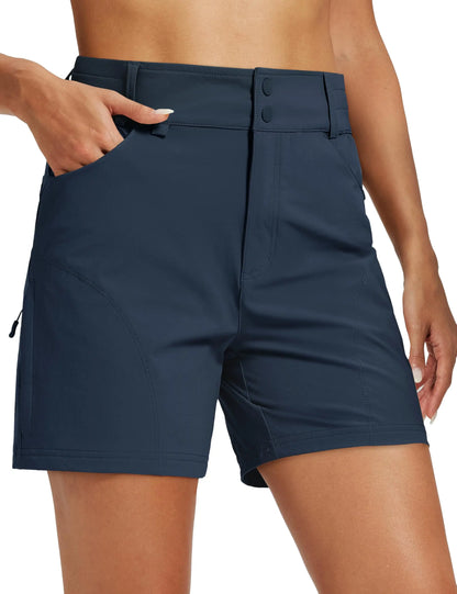 TACVASEN Womens Quick Dry Hiking Cargo Shorts Lightweight Water Resistant Shorts With 6 Pockets Summer Elastic Waist Golf Shorts