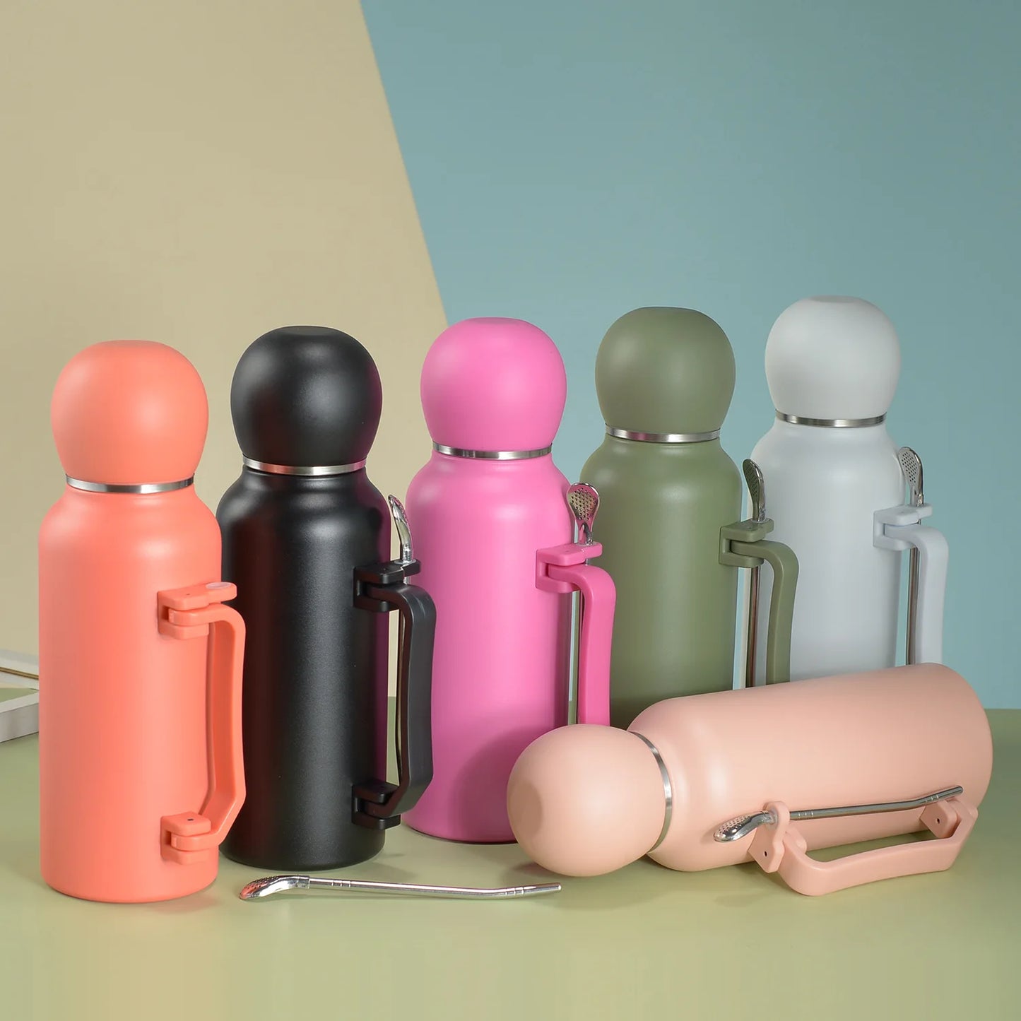 Stainless Steel Yerba Mate Thermos 1200ml Large Capacity Portable Vacuum Flask Outdoors Insulated Tumbler Handle Water Bottle