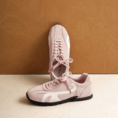 BEAUTODAY Sneakers Women Cow Suede Leather Lace-up Mixed Color Round Toe Trainers Outdoors Ladies Sports Shoes Handmade 29957