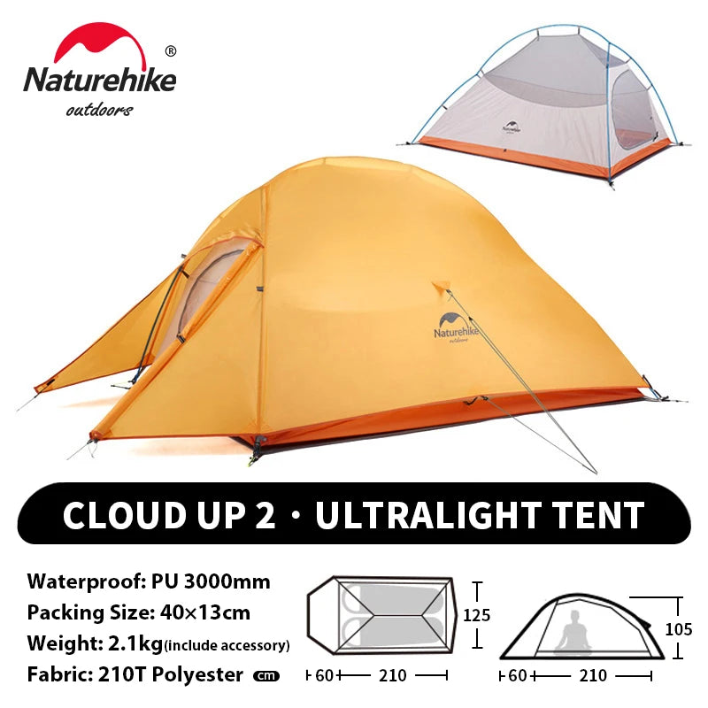 Naturehike Cloud Up 2 People Tent Ultralight 20D Camping Tent Waterproof Outdoor Hiking Travel Backpacking Cycling Fishing Tents