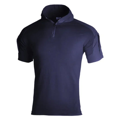 Men's Short Sleeve Softair Tactical Shirt for Men Combat Shirt Zipper Cotton Hiking CP Camoufalge Airsoft T Shirts Climbing Tee