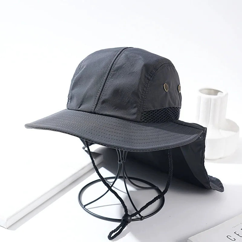 New Print Logo Solid Color Visor Hat Adjustable Fishing Cap Men Uv Face Neck Cover Hats Quick Drying Wide Brim Hiking Caps