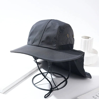 New Print Logo Solid Color Visor Hat Adjustable Fishing Cap Men Uv Face Neck Cover Hats Quick Drying Wide Brim Hiking Caps