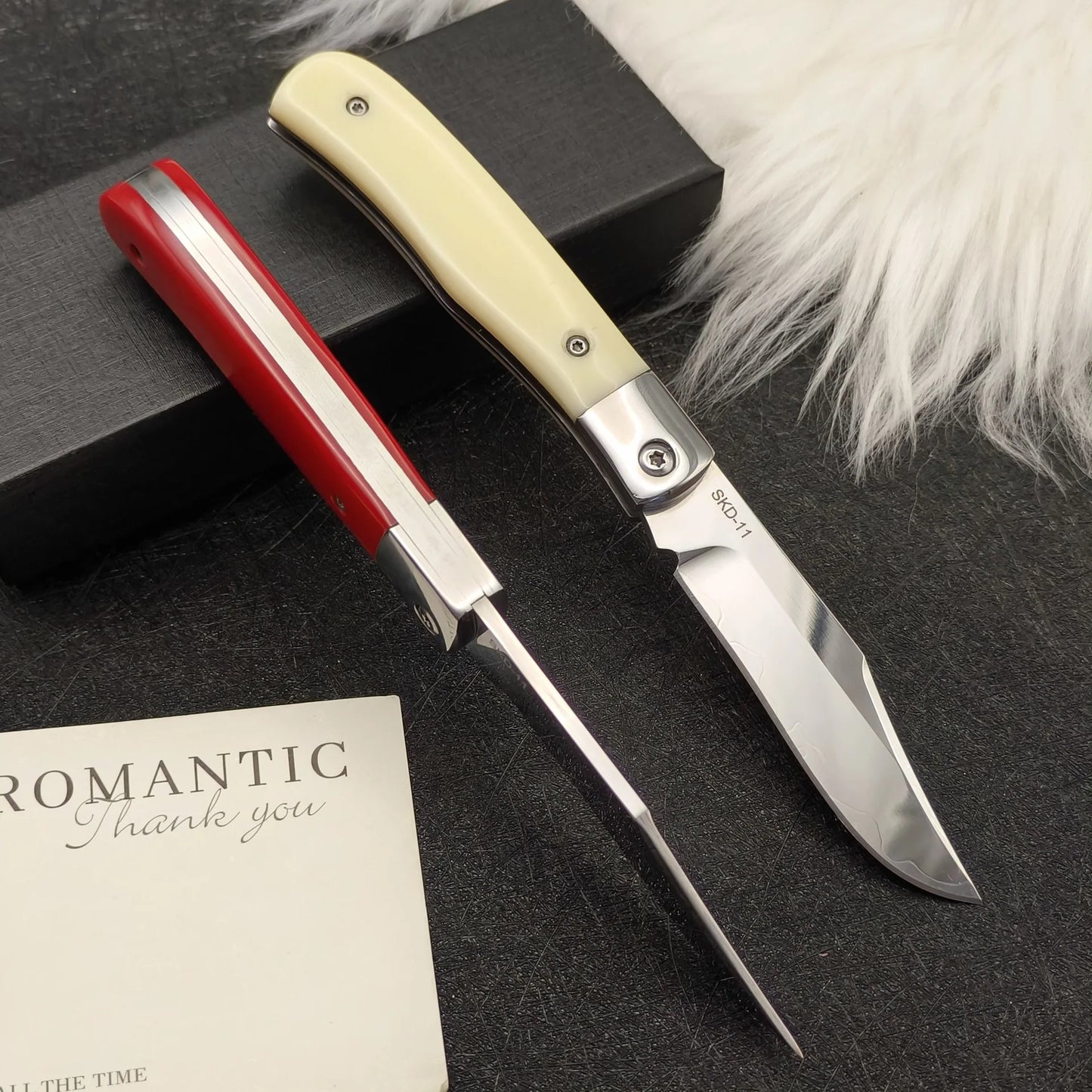 Triple steel blade acrylic handle small folding knife, outdoor camping, hiking, fishing, fruit multifunctional knife