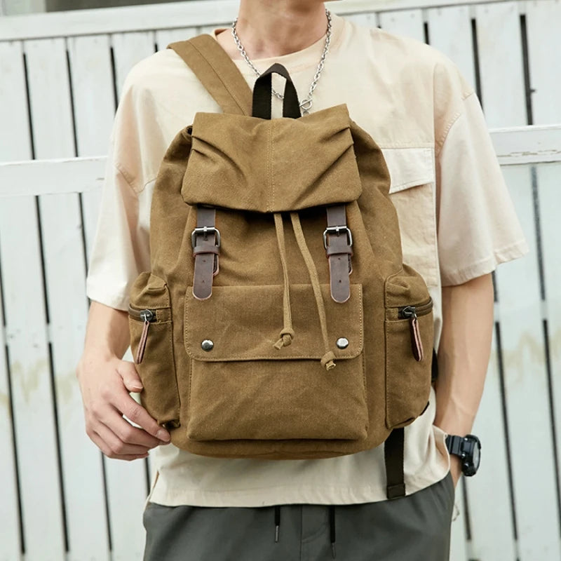 Vintage Canvas Backpack Simple Leisure Computer Bag Portable Hiking Travel Backpack Large Capacity Men Women Universal Schoolbag