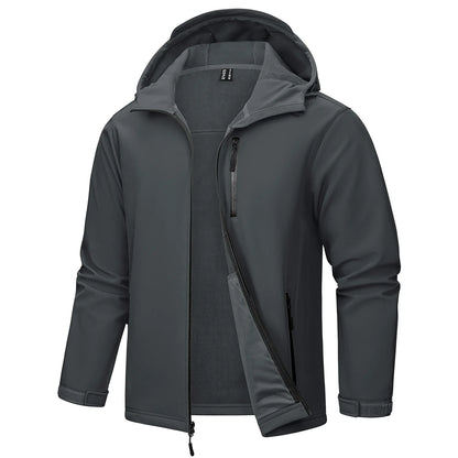 TACVASEN Hooded Softshell Jacket Mens Waterproof Rain Jacket Fleece Lined Work Jacket Outdoor Trekking Hiking Windbreaker Male