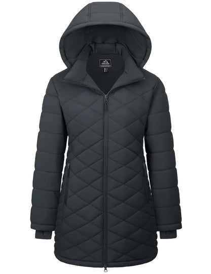 TACVASEN Winter Long Quilted Puffer Jackets Women's Lightweight Warm Insulated Coat Waterproof Outwear Parkas with Hood Hiking